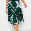M&Co Green Geometric Print Pleated Midi Skirt