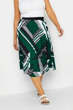 M&Co Green Geometric Print Pleated Midi Skirt