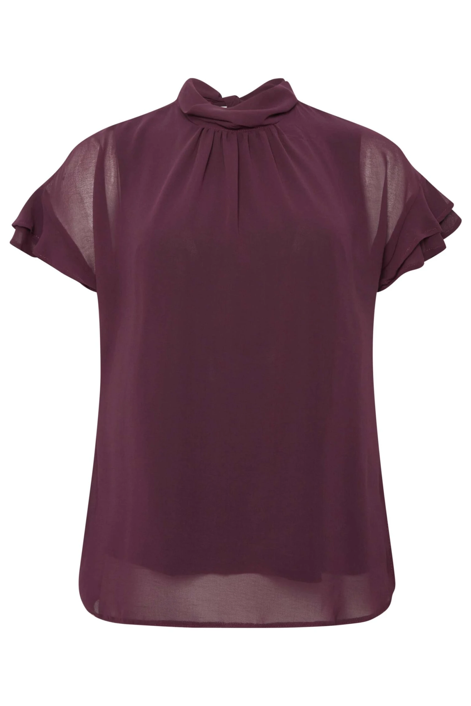M&Co Dark Purple High Neck Frill Sleeve Blouse 6 M&Co Dark Purple High Neck Frill Sleeve Blouse - Image 6