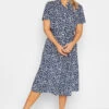 M&Co Navy Blue Ditsy Print Button Through Midi Dress