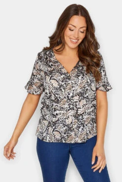 M&Co Natural Brown Butterfly Frill Sleeve Blouse