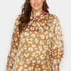 M&Co Orange Leopard Print High Neck Satin Blouse