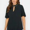 M&Co Black Embellished Neck Keyhole Blouse