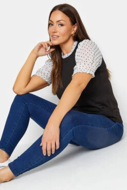 M&Co Black Dobby Sleeve Contrast Blouse