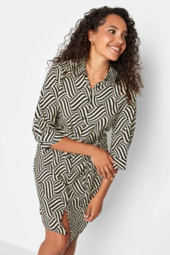 M&Co Natural Brown Geometric Print Shirt Dress