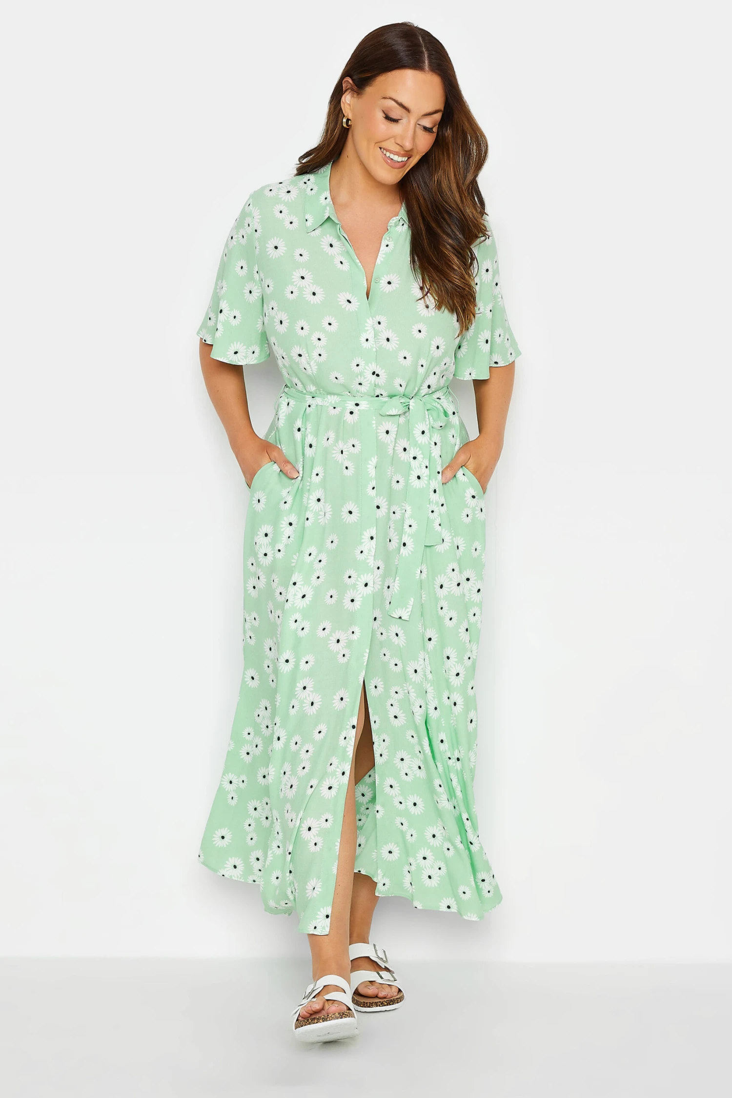 M&Co Mint Green Daisy Print Maxi Shirt Dress 2 M&Co Mint Green Daisy Print Maxi Shirt Dress - Image 2