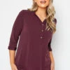 M&Co Burgundy Red Half Placket Blouse
