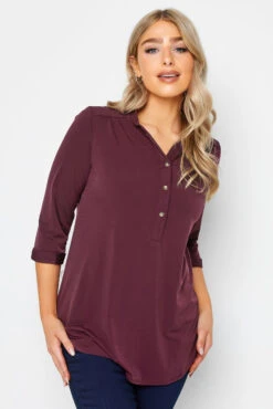 M&Co Burgundy Red Half Placket Blouse