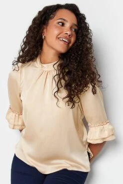 M&Co Sales Store 16 M&Co Light Pink Satin Frill Sleeve Blouse