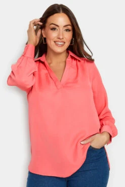 M&Co Sales Store 12 M&Co Pink V-Neck Collared Blouse