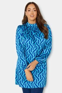 M&Co Blue Geometric Print Satin Tunic Blouse