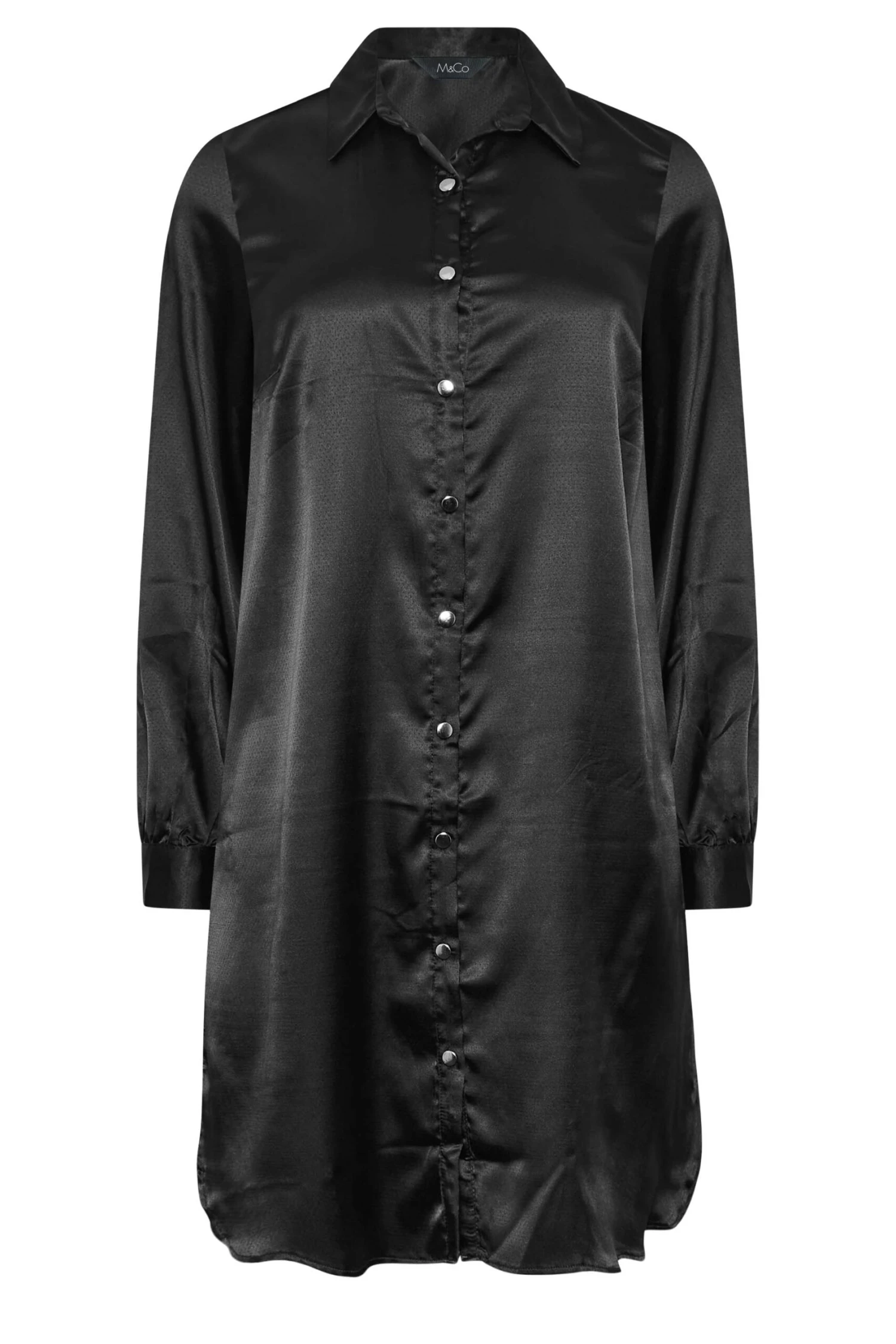 M&Co Black Satin Dipped Hem Shirt 6 M&Co Black Satin Dipped Hem Shirt - Image 6