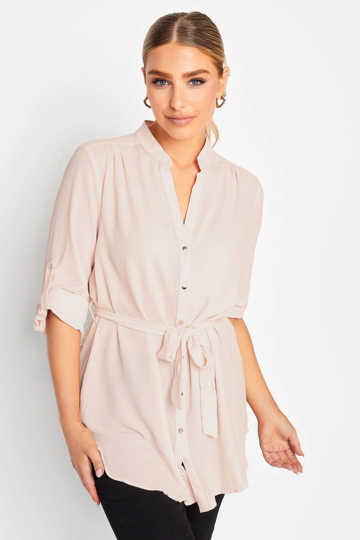 M&Co Light Pink Tie Waist Tunic Shirt 1 M&Co Light Pink Tie Waist Tunic Shirt