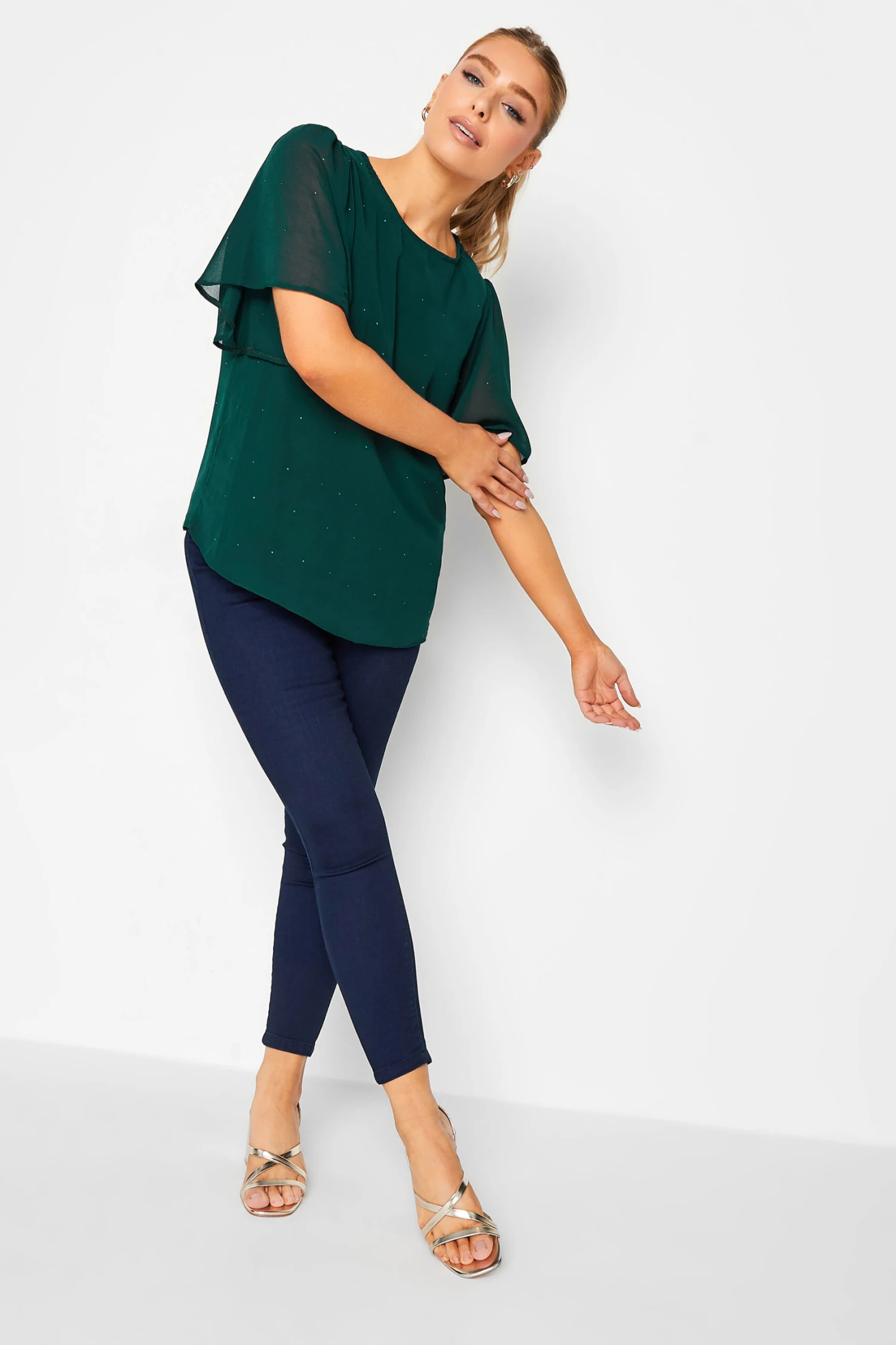 M&Co Green Gem Detail Angel Sleeve Blouse 2 M&Co Green Gem Detail Angel Sleeve Blouse - Image 2