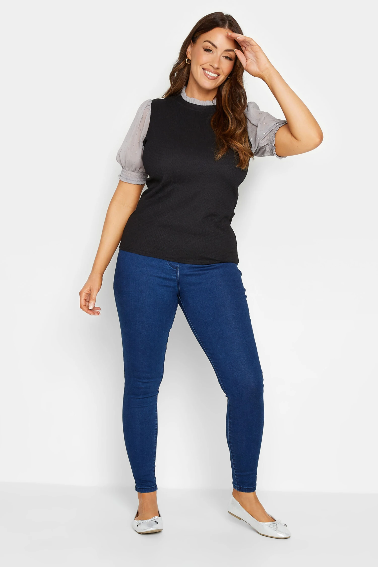 M&Co Black & Grey Contrast Sleeve Blouse 2 M&Co Black & Grey Contrast Sleeve Blouse - Image 2