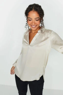 M&Co Cream Satin V-Neck Blouse