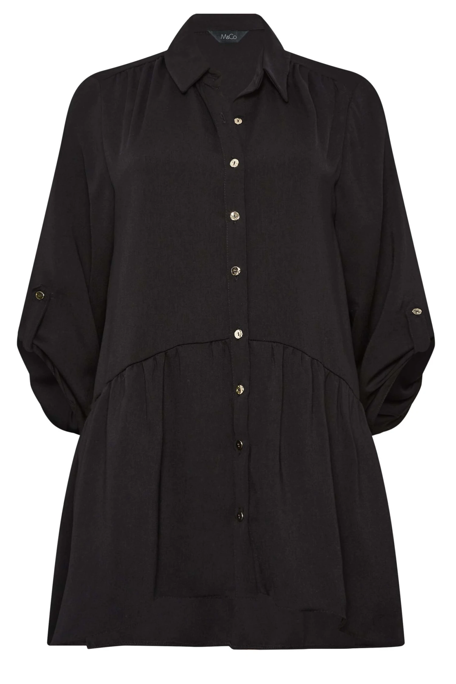 M&Co Black Frill Hem Tab Sleeve Shirt 6 M&Co Black Frill Hem Tab Sleeve Shirt - Image 6