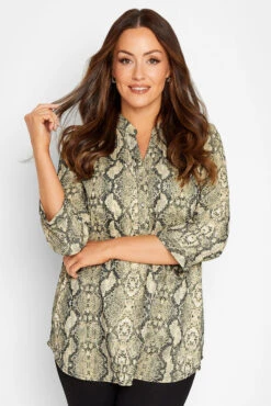 M&Co Brown Snake Print Half Placket Shirt