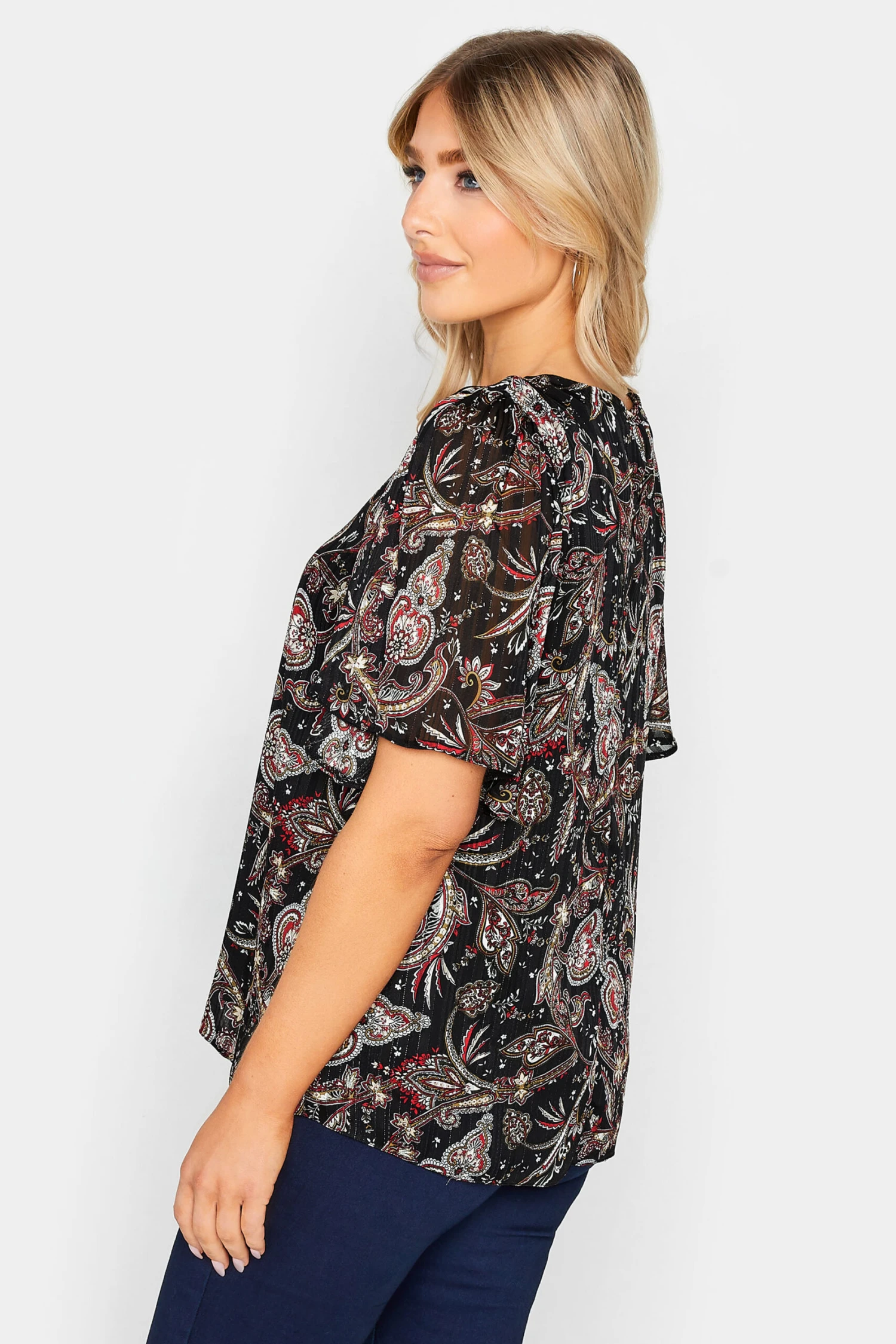 M&Co Black Paisley Print Angel Sleeve Blouse 3 M&Co Black Paisley Print Angel Sleeve Blouse - Image 3