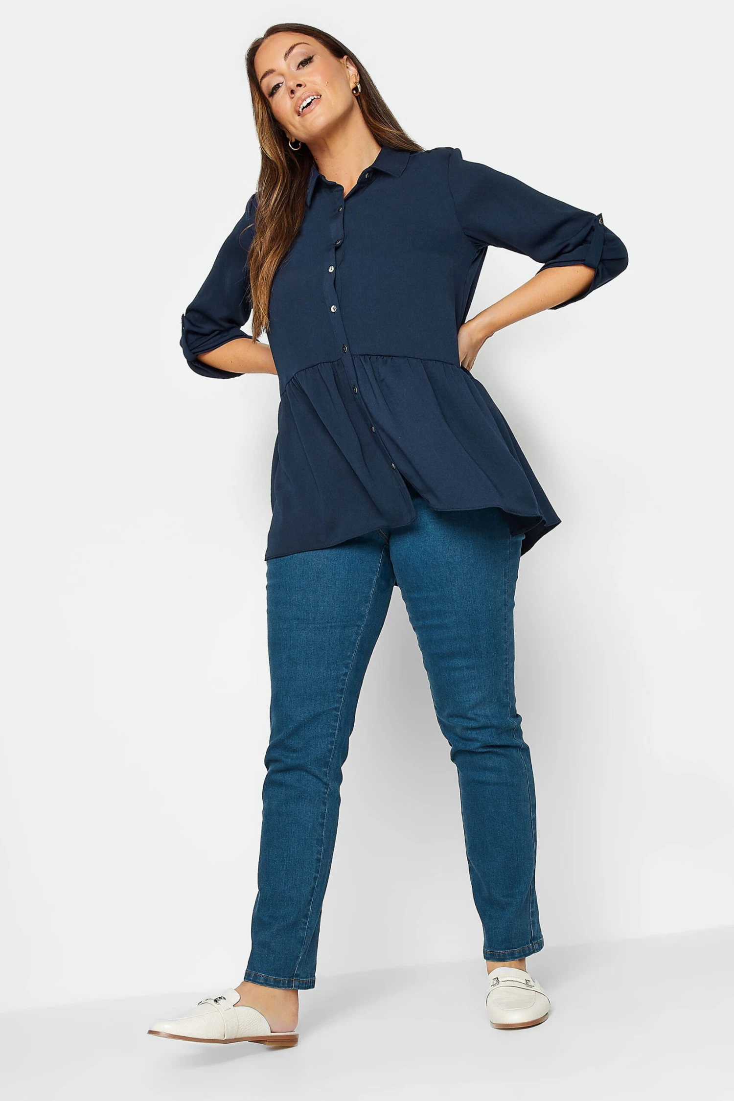 M&Co Navy Blue Frill Hem Shirt 2 M&Co Navy Blue Frill Hem Shirt - Image 2