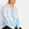 M&Co Blue Chain Print Cowl Neck Satin Blouse