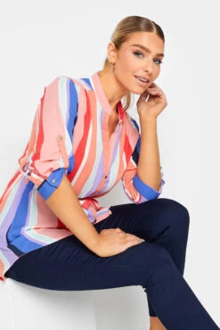 M&Co Sales Store 31 M&Co Pink Stripe Tie Waist Blouse