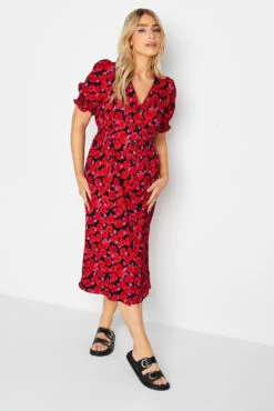 M&Co Red Floral Print Button Through Dress