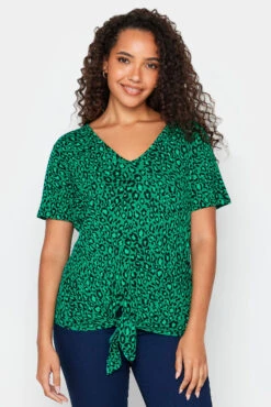 M&Co Green Leopard Print Tie Detail T-Shirt