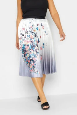 M&Co White Butterfly Print Pleated Midi Skirt