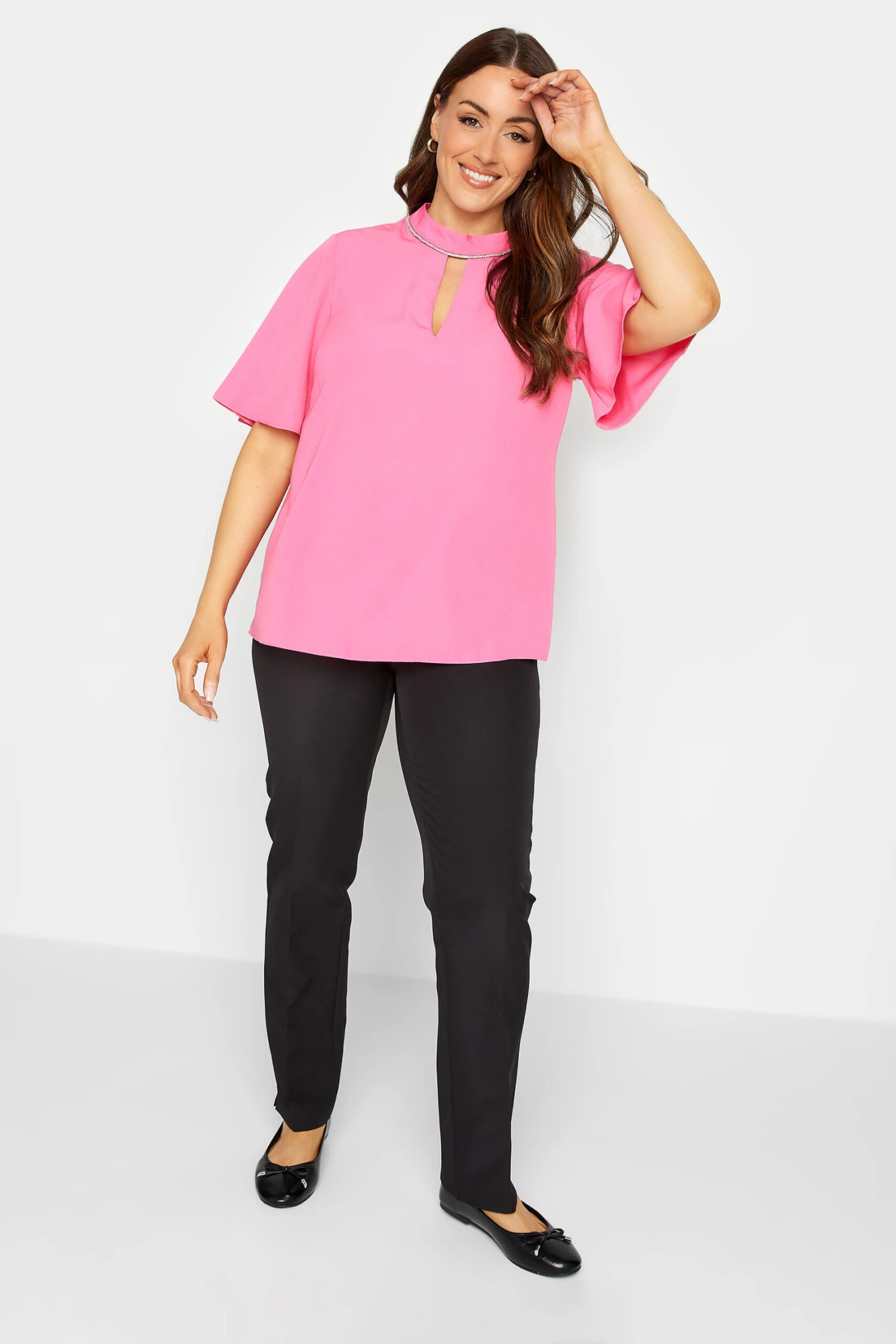 M&Co Hot Pink Embellished Neck Keyhole Blouse 2 M&Co Hot Pink Embellished Neck Keyhole Blouse - Image 2