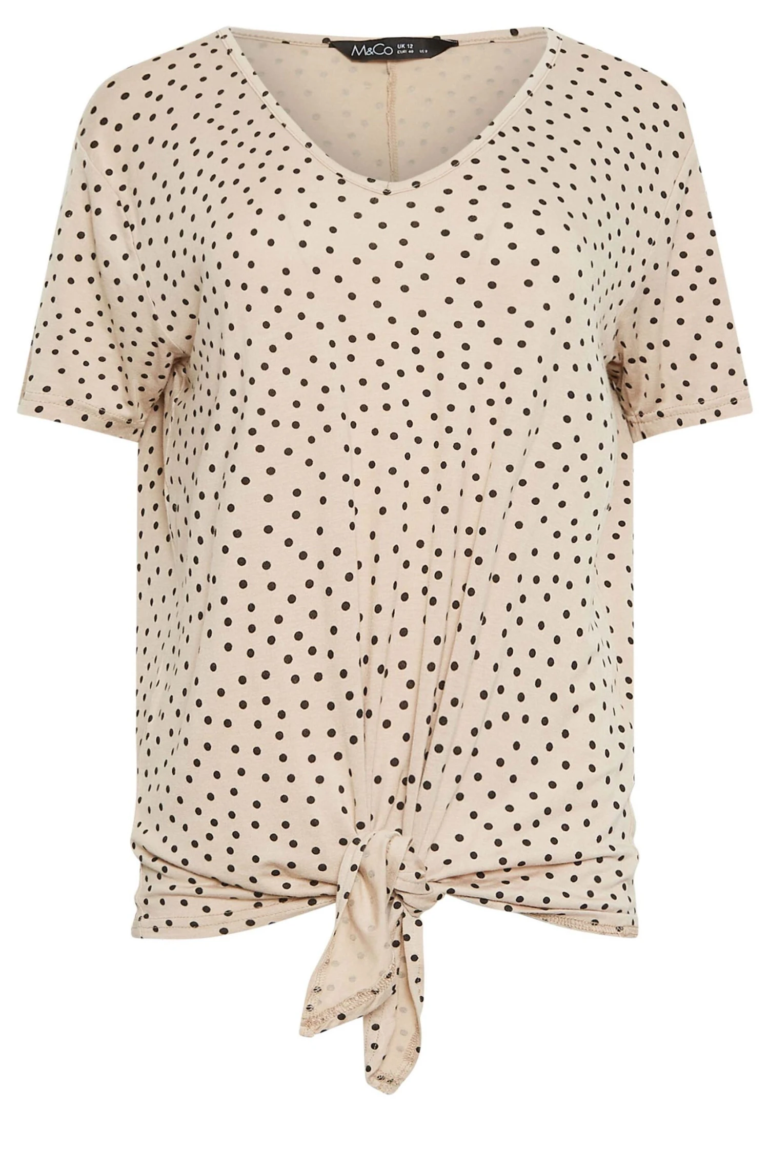 M&Co Beige Brown Spot Print Tie Detail T-Shirt 6 M&Co Beige Brown Spot Print Tie Detail T-Shirt - Image 6