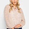 M&Co Pink Floral Print Tie Neck Blouse
