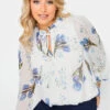 M&Co White Floral Print Tie Neck Blouse