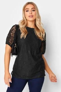 M&Co Black Lace Puff Sleeve Blouse
