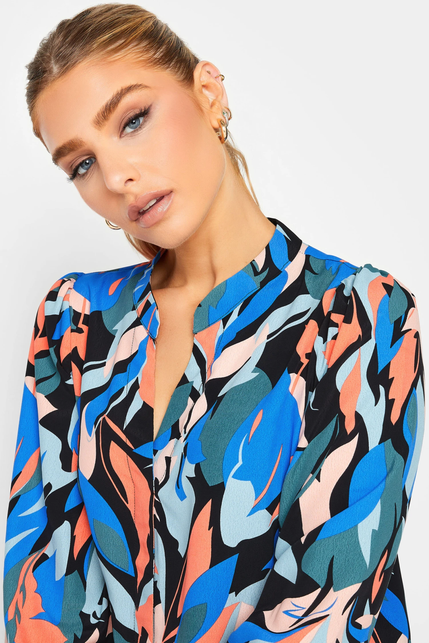 M&Co Black Leaf Print Half Placket Shirt 4 M&Co Black Leaf Print Half Placket Shirt - Image 4