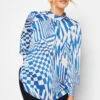 M&Co Blue Abstract Print High Neck Satin Blouse