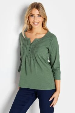 M&Co Sage Green Cotton Henley Top
