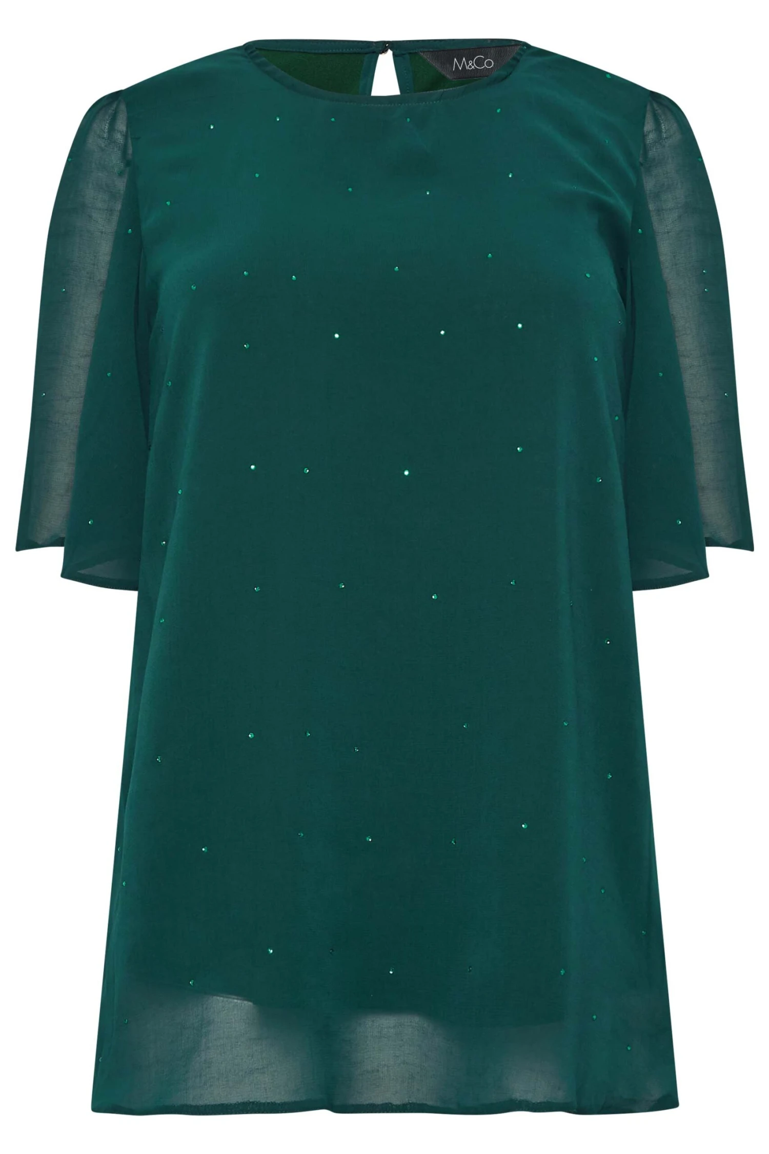 M&Co Green Gem Detail Angel Sleeve Blouse 6 M&Co Green Gem Detail Angel Sleeve Blouse - Image 6