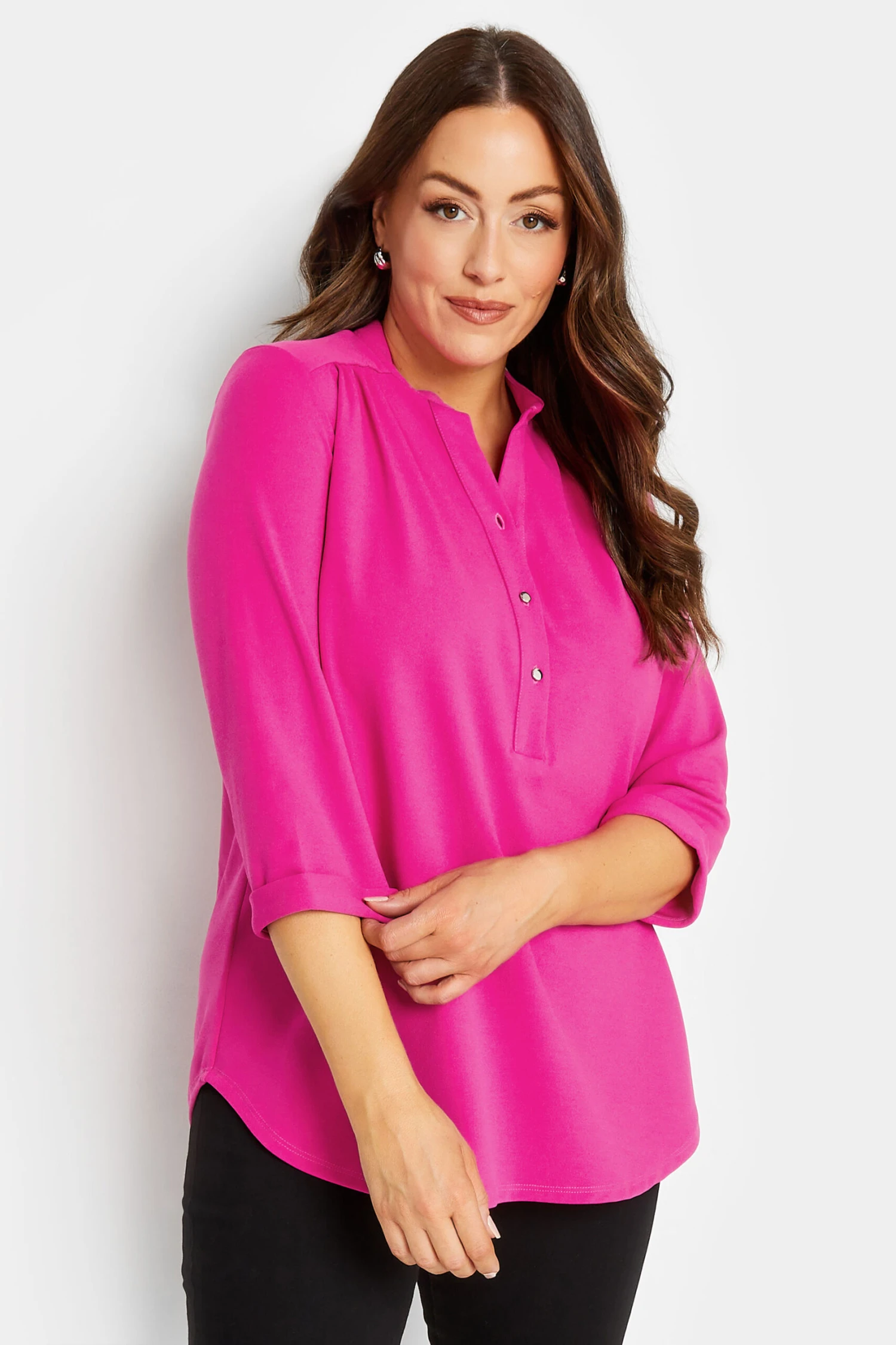 M&Co Hot Pink Half Placket Jersey Shirt 1 M&Co Hot Pink Half Placket Jersey Shirt