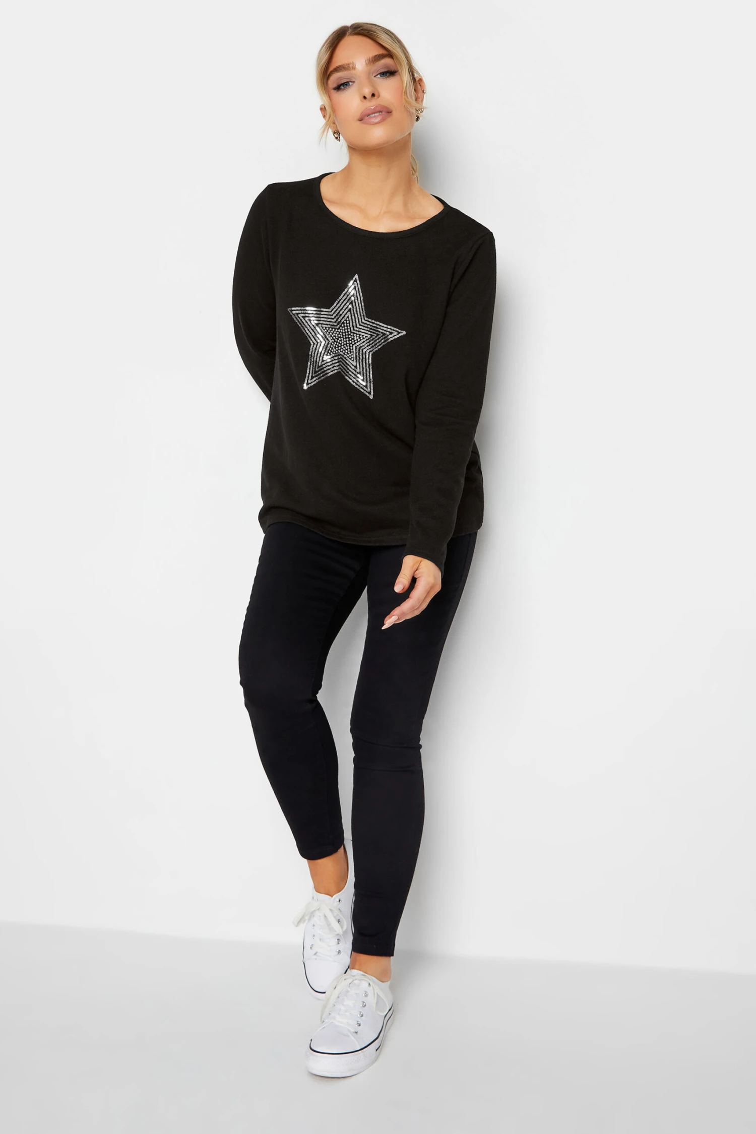 M&Co Black Sequin Star Soft Touch Jumper 2 M&Co Black Sequin Star Soft Touch Jumper - Image 2