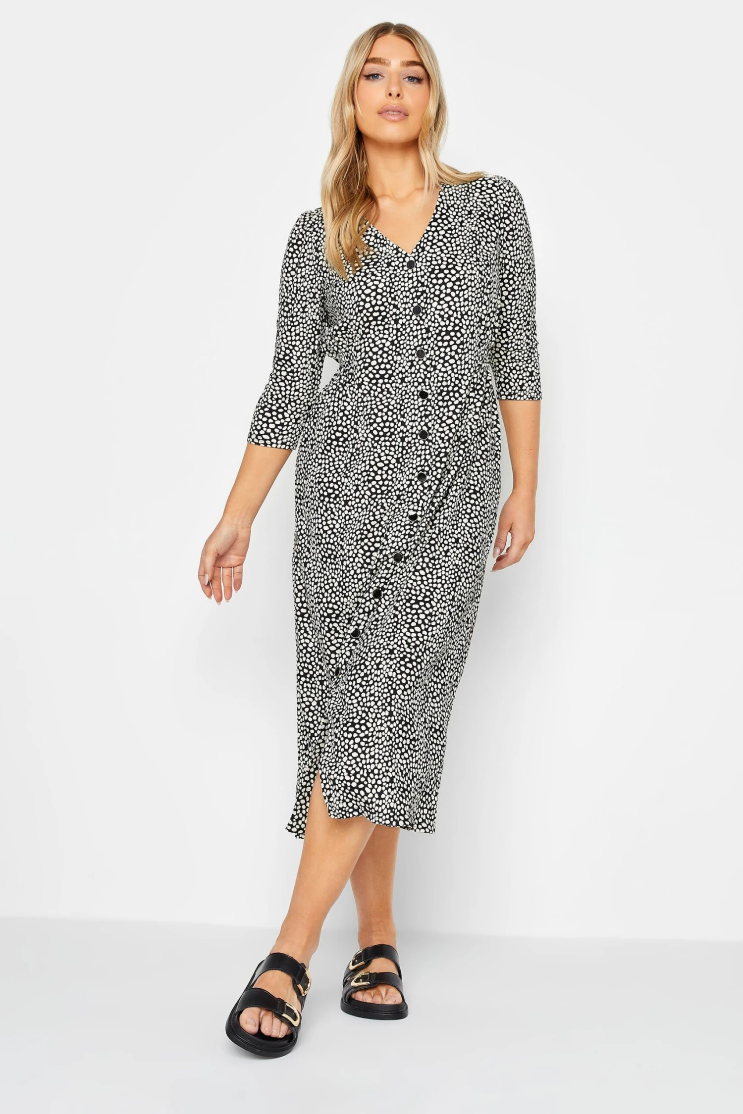 M&Co Black Spot Print Button Through Midaxi Dress 1 M&Co Black Spot Print Button Through Midaxi Dress