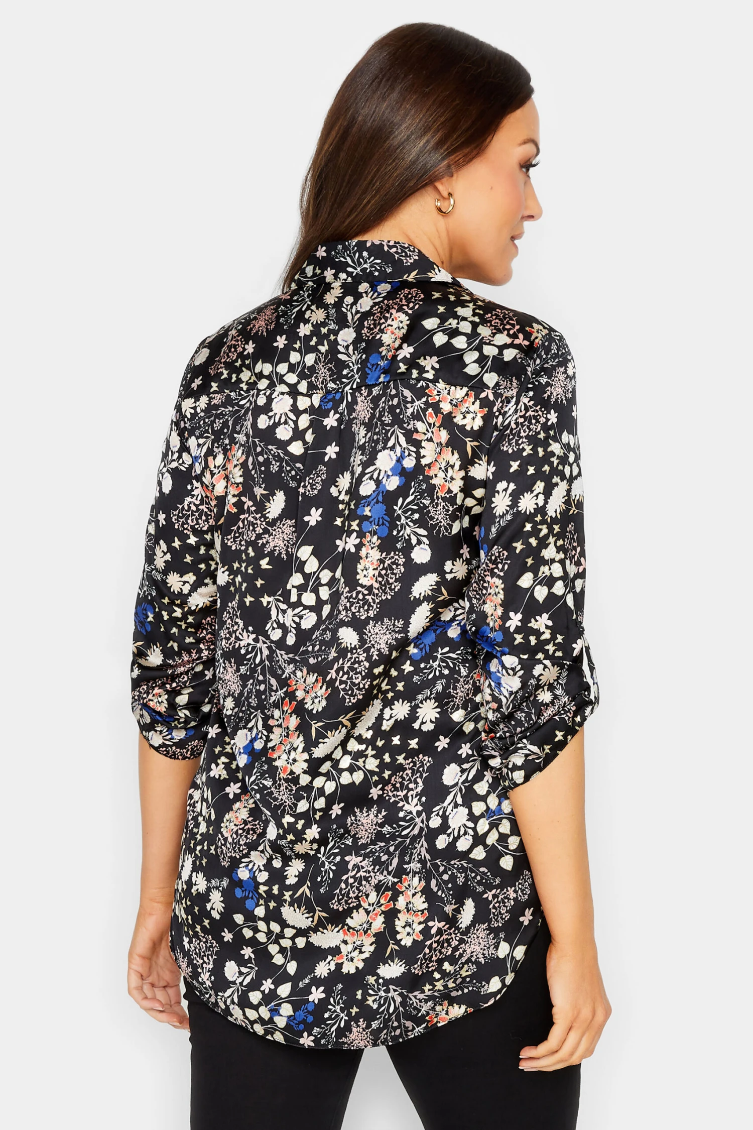 M&Co Black Floral Print Satin Shirt 3 M&Co Black Floral Print Satin Shirt - Image 3