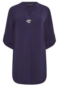 M&Co Purple Statement Button Tab Sleeve Shirt