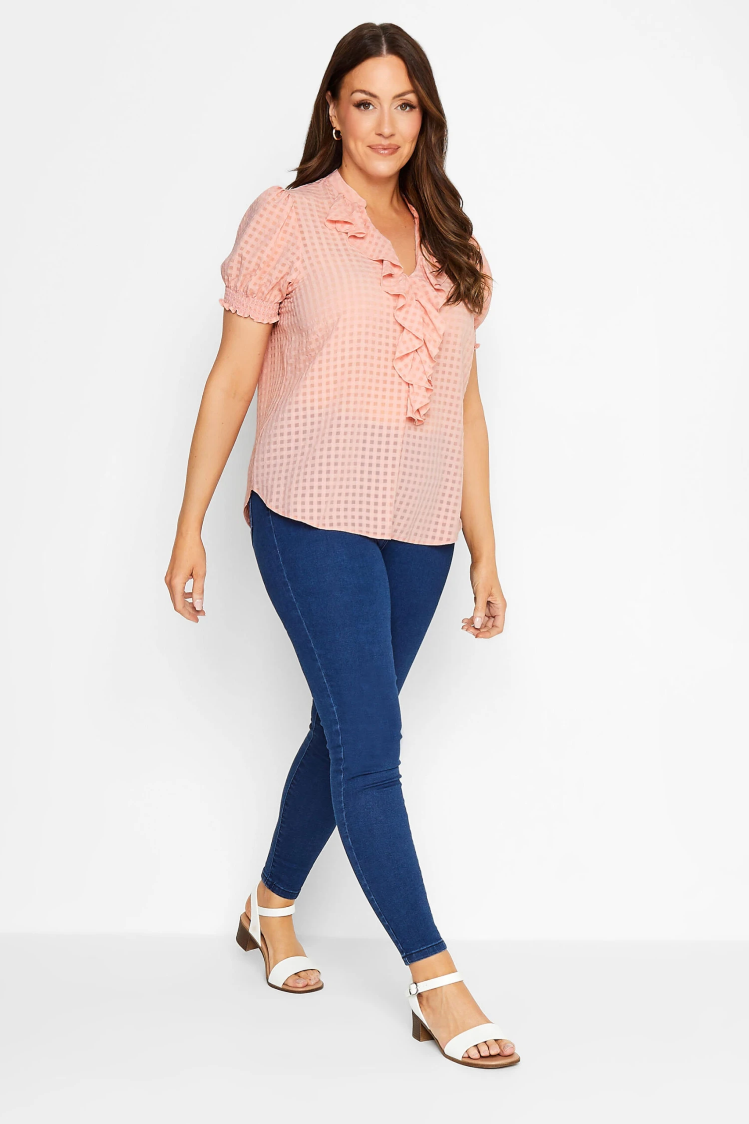 M&Co Pink Gingham Frill Front Blouse 2 M&Co Pink Gingham Frill Front Blouse - Image 2