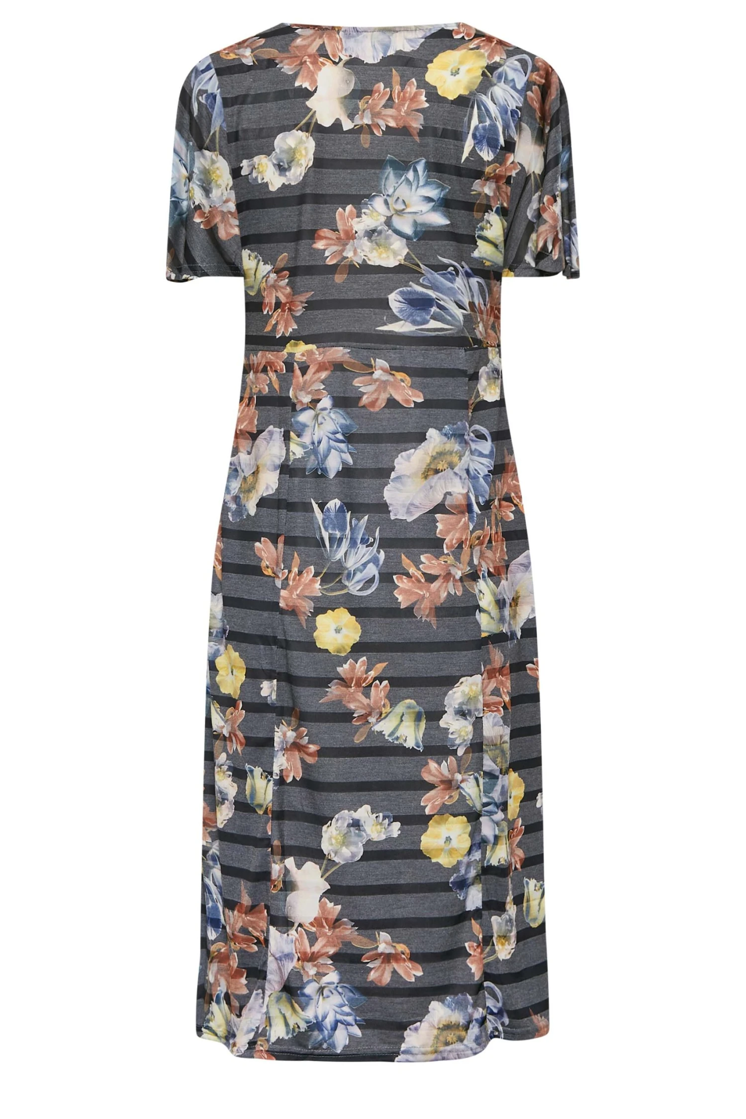 M&Co Grey Floral Stripe Angel Sleeve Split Hem Midi Dress 7 M&Co Grey Floral Stripe Angel Sleeve Split Hem Midi Dress - Image 7
