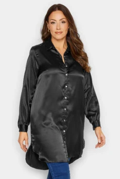 M&Co Sales Store 10 M&Co Black Satin Dipped Hem Shirt