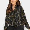 M&Co Black Chain Print Wrap Front Blouse