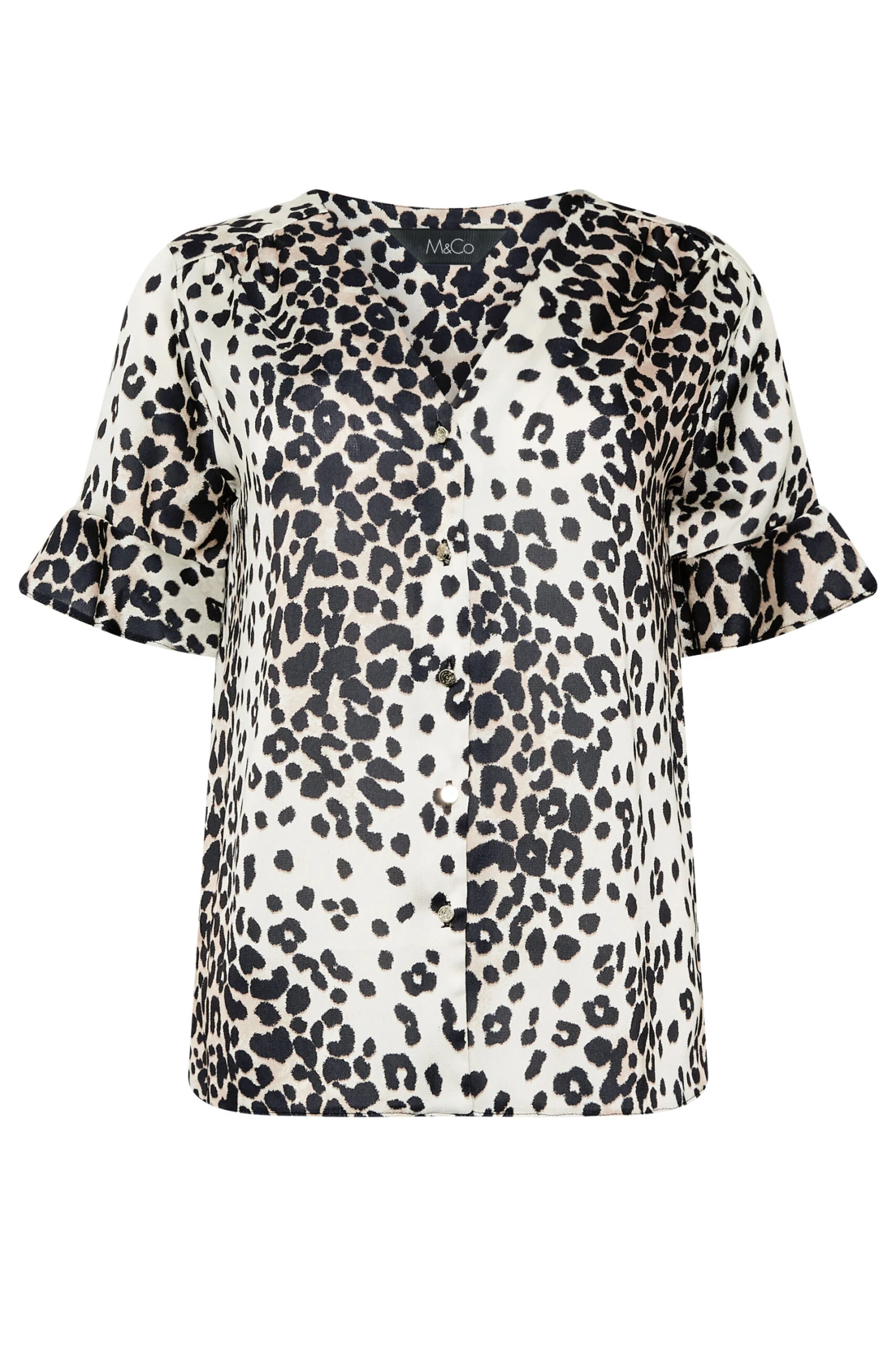 M&Co White Animal Print Frill Sleeve Button Through Blouse 6 M&Co White Animal Print Frill Sleeve Button Through Blouse - Image 6