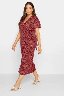 M&Co Red Abstract Stripe Wrap Dress