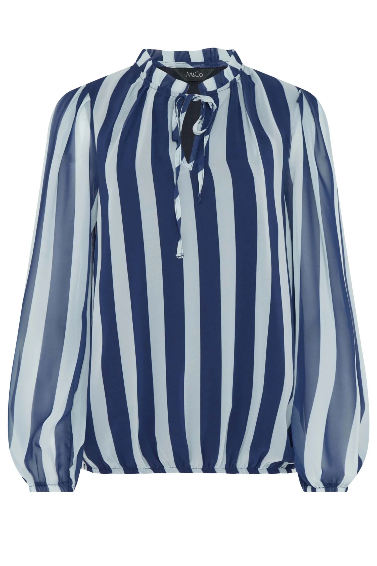 M&Co Navy Blue Stripe Tie Neck Blouse 6 M&Co Navy Blue Stripe Tie Neck Blouse - Image 6